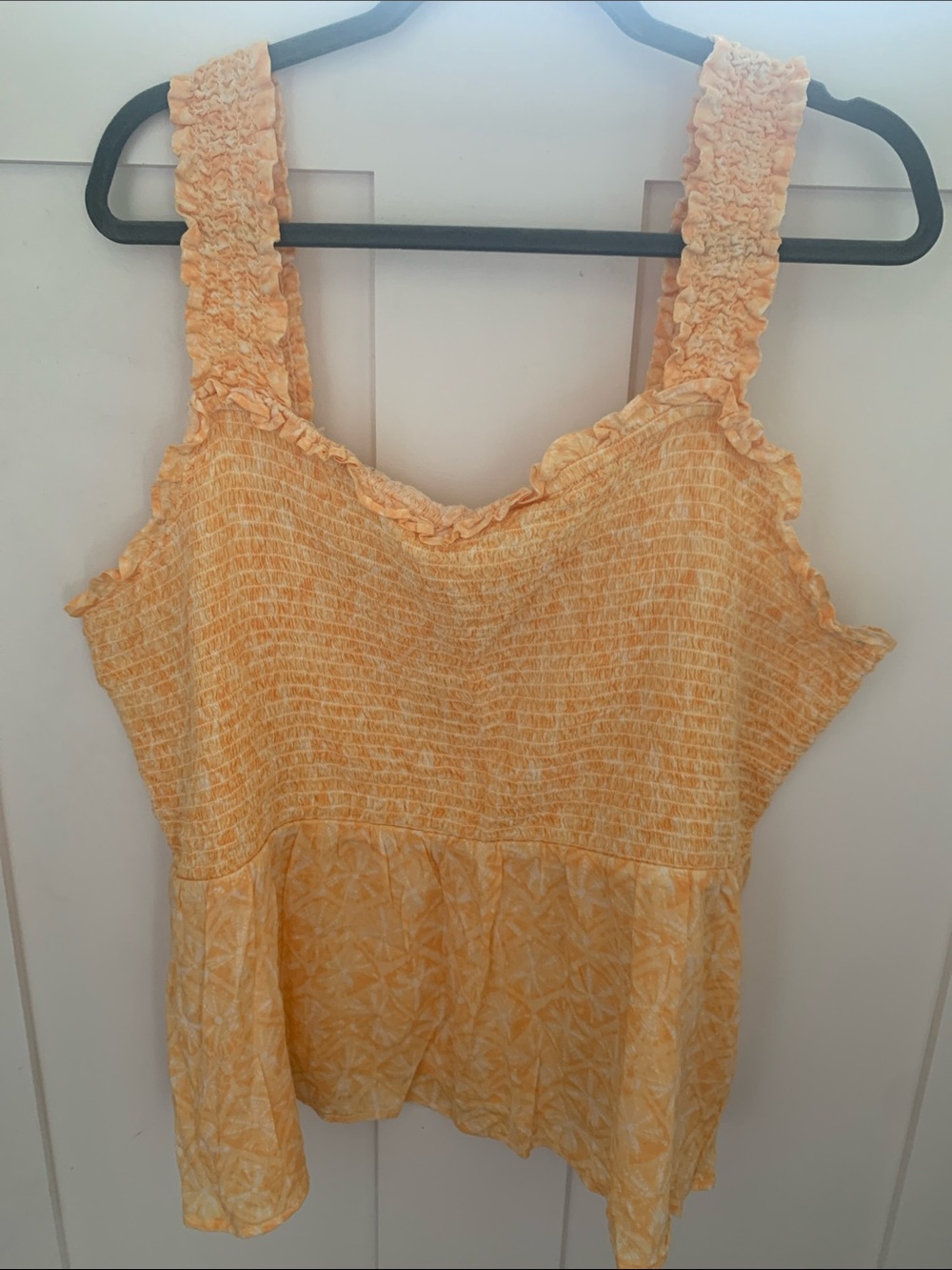 Orange  Tie-dyed Smocked Ruffle Tank Top - Women